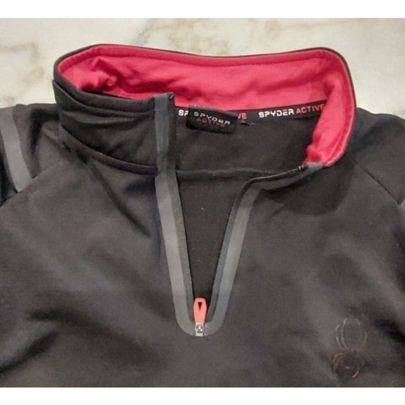 Spyder Active‎ Pro Web Mens Black 1/4 Zip Fleece Lined Pullover Sweater Size M - Picture 4 of 7